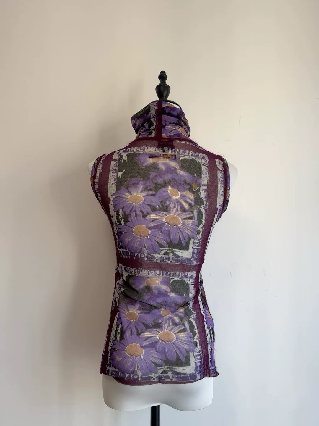 Vintage Jean Paul Gaultier FEMME Purple Daisy Mesh Sleeveless Top