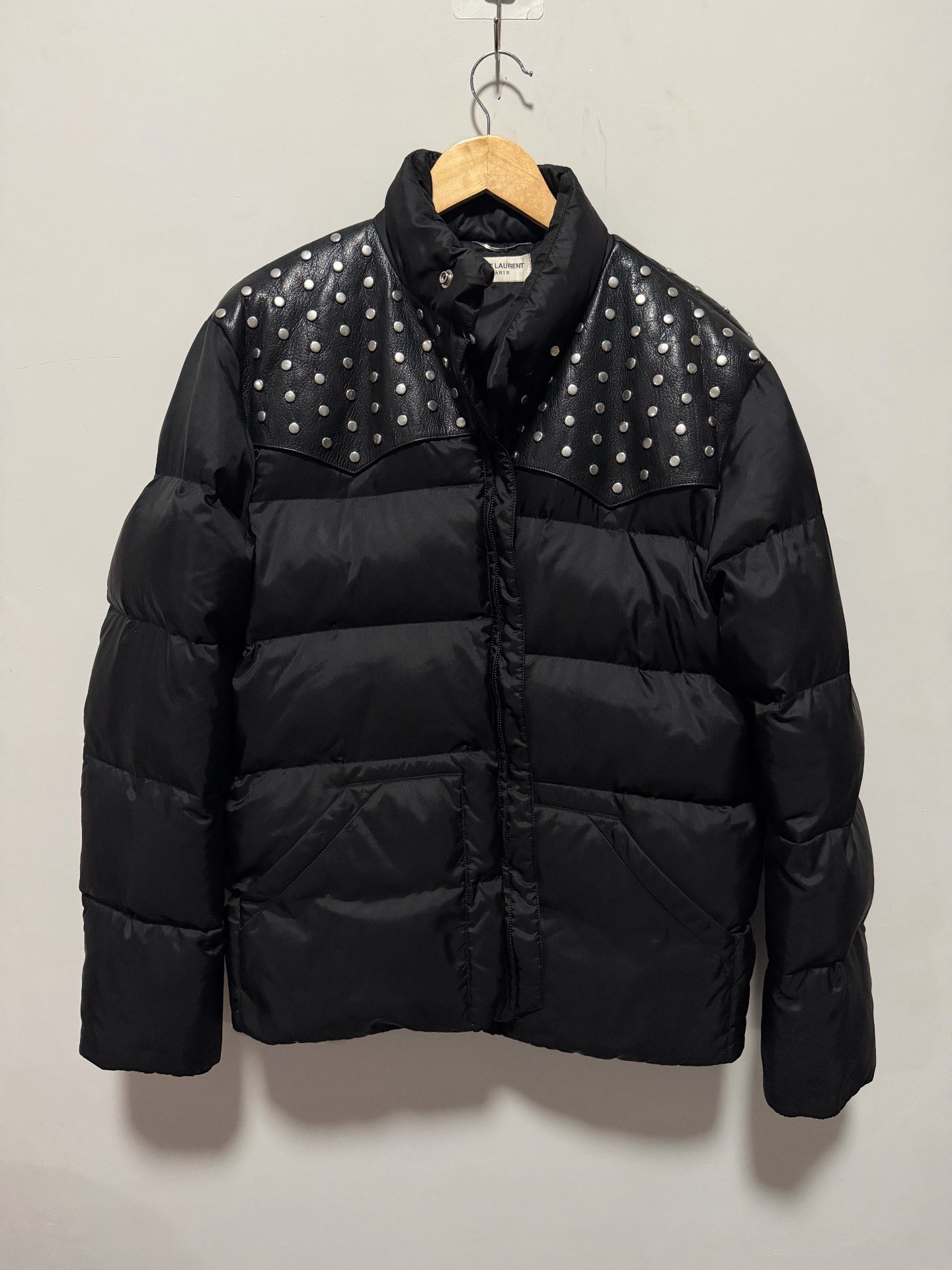 Saint Laurent FW14 Studded Leather-Yoke Puffer Jacket