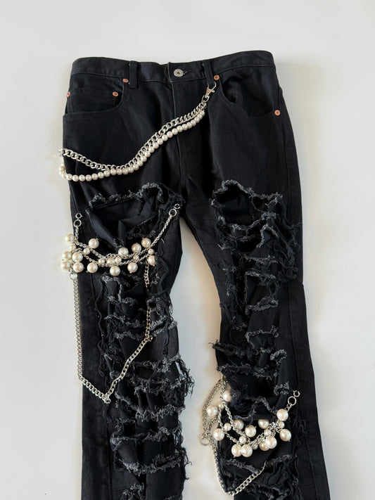 Junya Watanabe SS23 Pearl Chain Distressed Denim Jeans