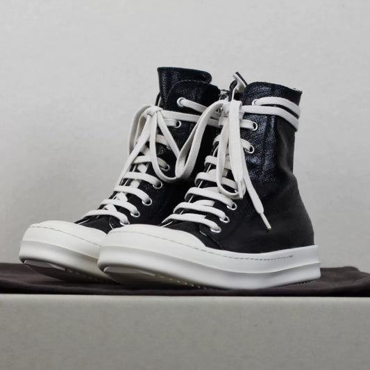 Rick Owens DRKSHDW Waxed Canvas "Ramones" High-Top Sneakers