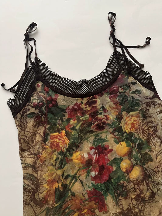 Jean Paul Gaultier 1999 Floral & Fruit Mesh Camisole