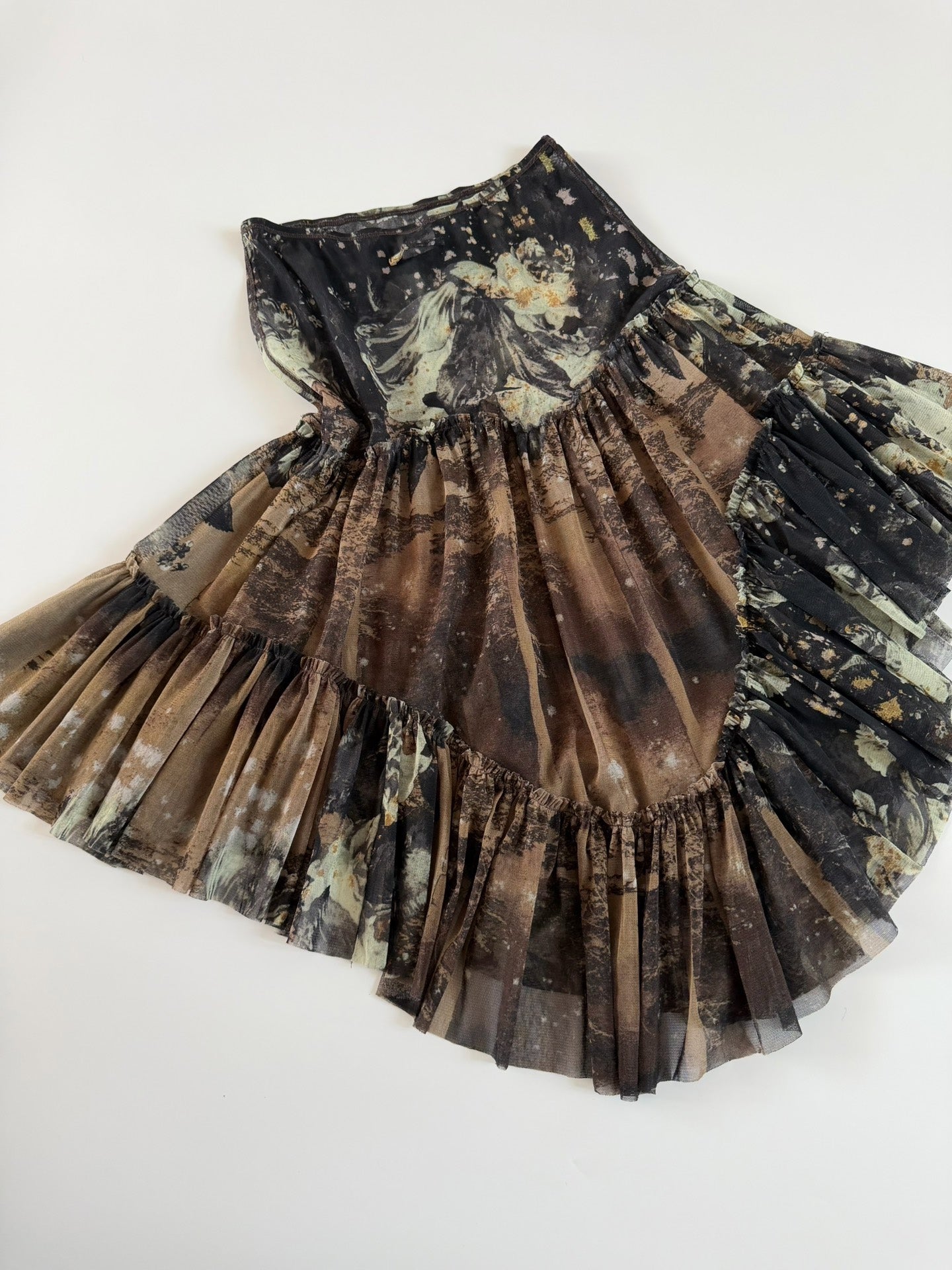 Vintage Jean Paul Gaultier Dark Floral Mesh Asymmetrical Skirt