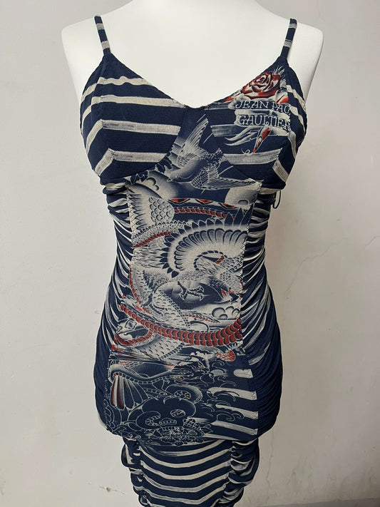 Vintage Jean Paul Gaultier Dragon & Tattoo Stripe Slip Dress