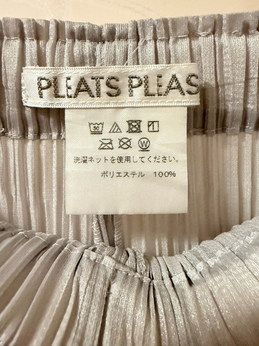 Pleats Please Issey Miyake Light Grey Pleated Wide-Leg Trousers