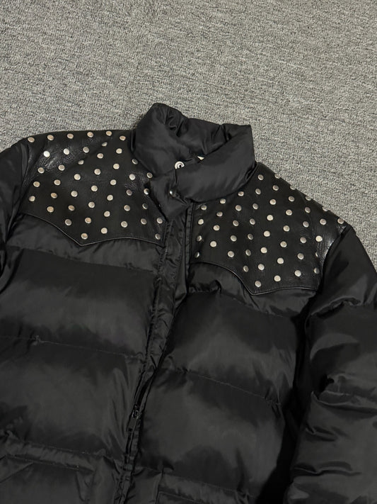 Saint Laurent FW14 Studded Leather-Yoke Puffer Jacket