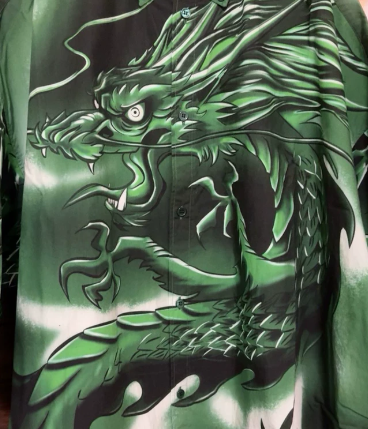 Balenciaga SS18 Green Dragon Motif Short-Sleeve Shirt