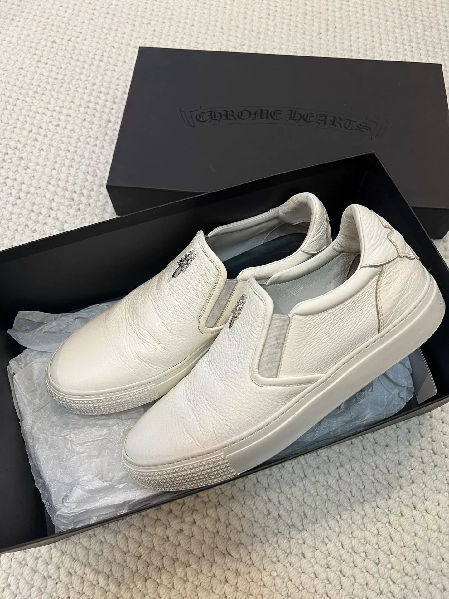 Chrome Hearts Leather Putch Dagger Slip-on Snwaker White