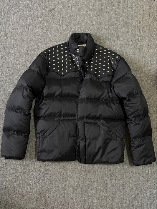 Saint Laurent FW14 Studded Leather-Yoke Puffer Jacket