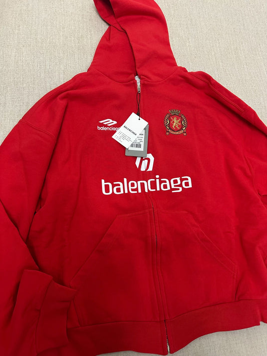 Balenciaga Manchester Zip-Up Hoodie Red