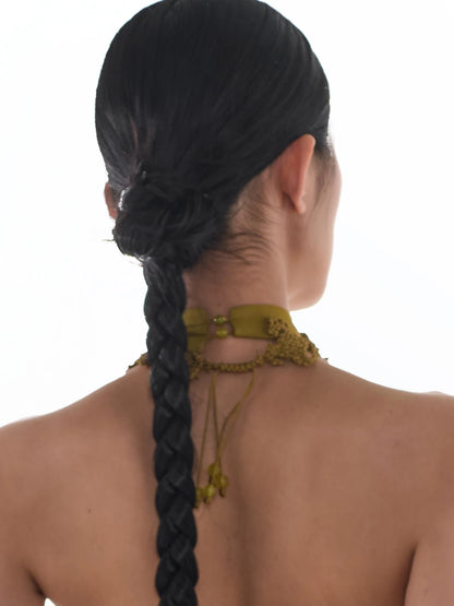 JIFF CONTOUR "Golden Jade" Hand-Knotted Xiuyan Jade Adjustable Necklace