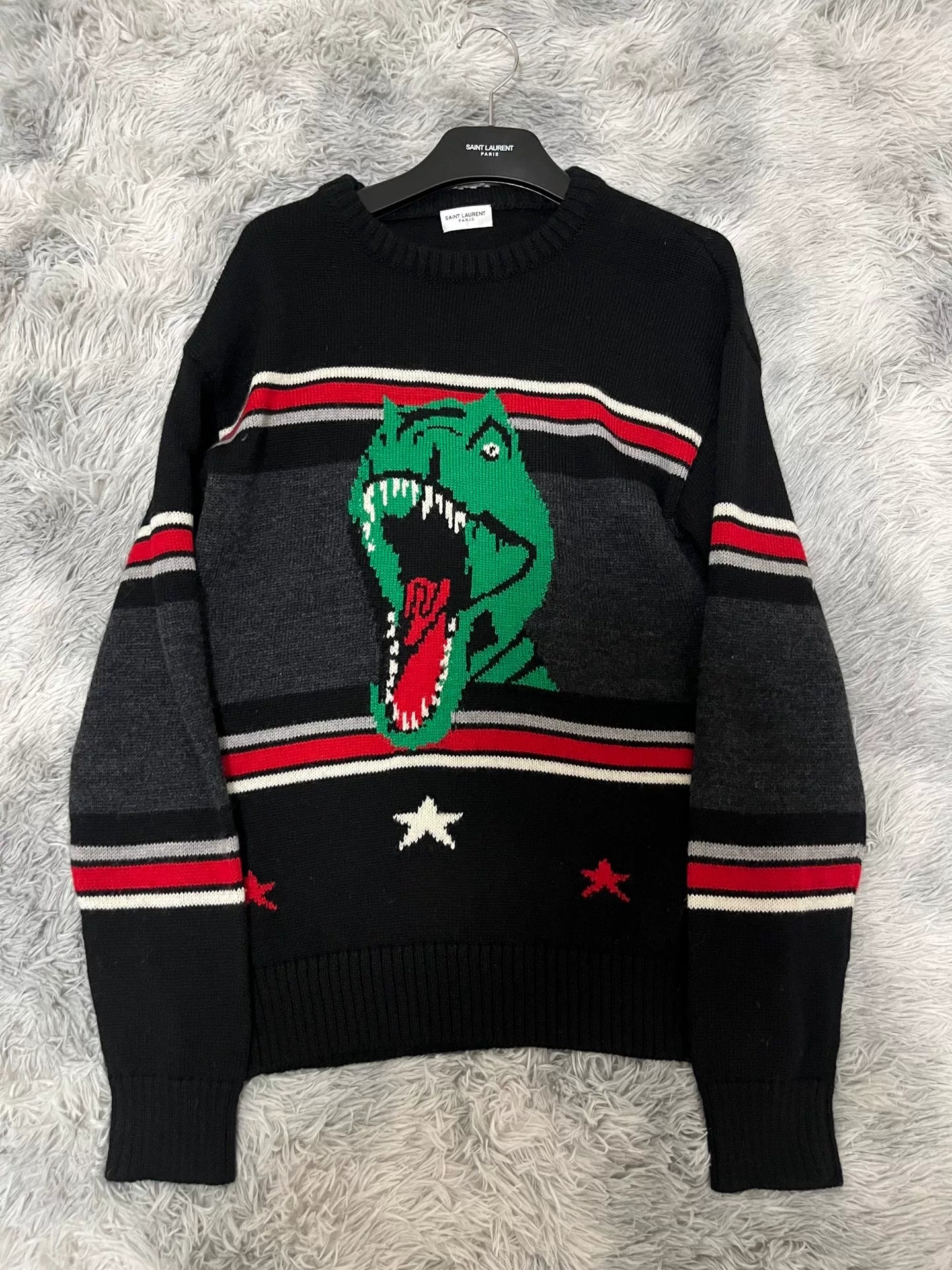 Saint Laurent Paris SS16 T-Rex Jacquard Knit Sweater