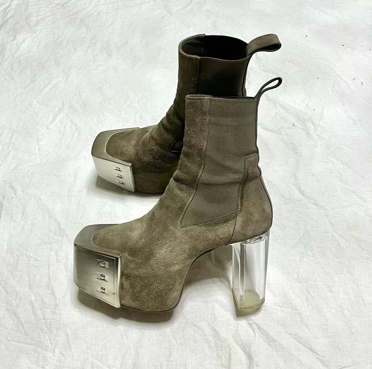 Rick Owens SS21 "Phlegethon" Brown Suede Metal-Toe Kiss Boots  Size 41