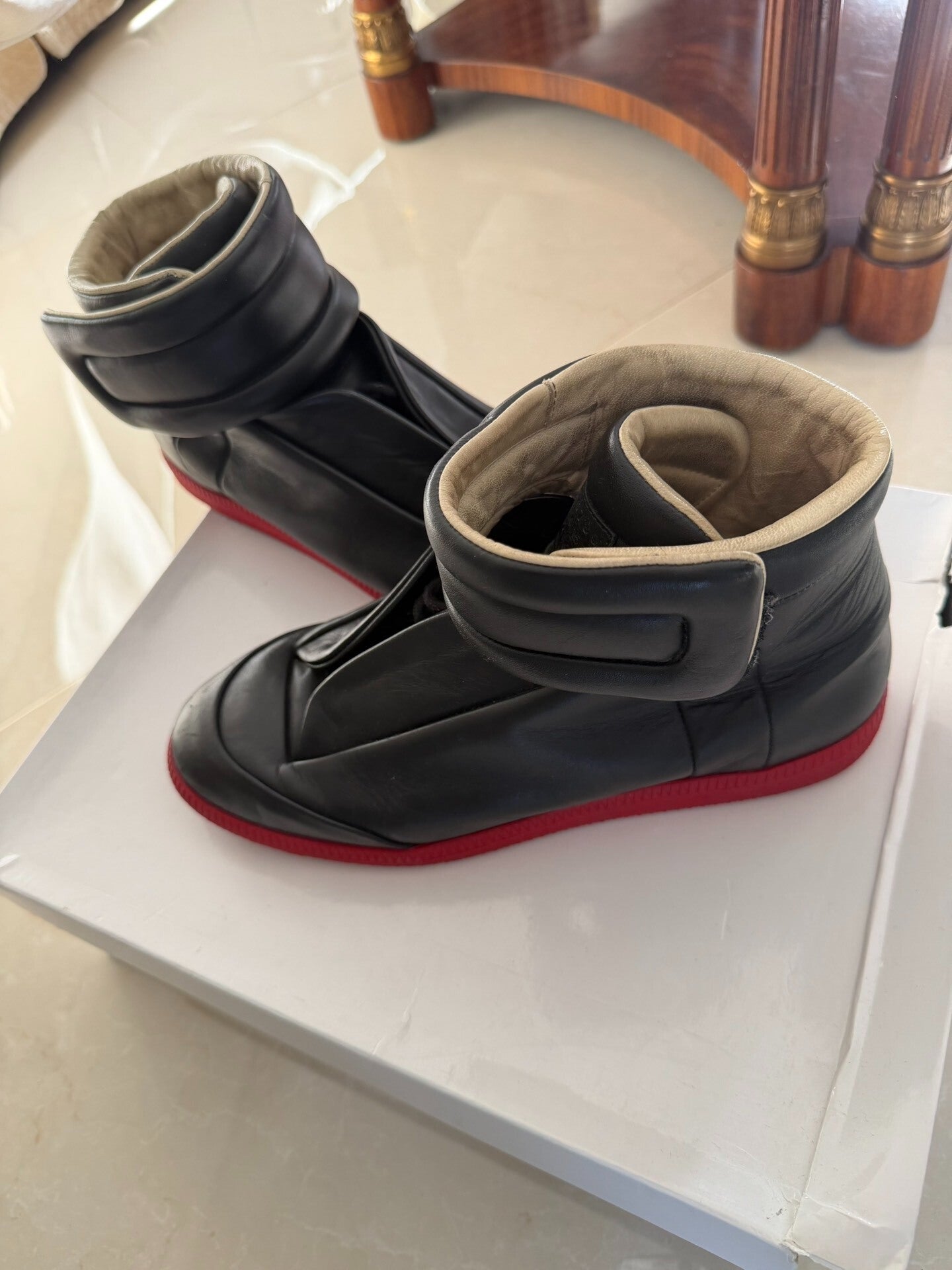 Maison Margiela "Future" High-Top Sneakers  size 42/US 9  Black/Red