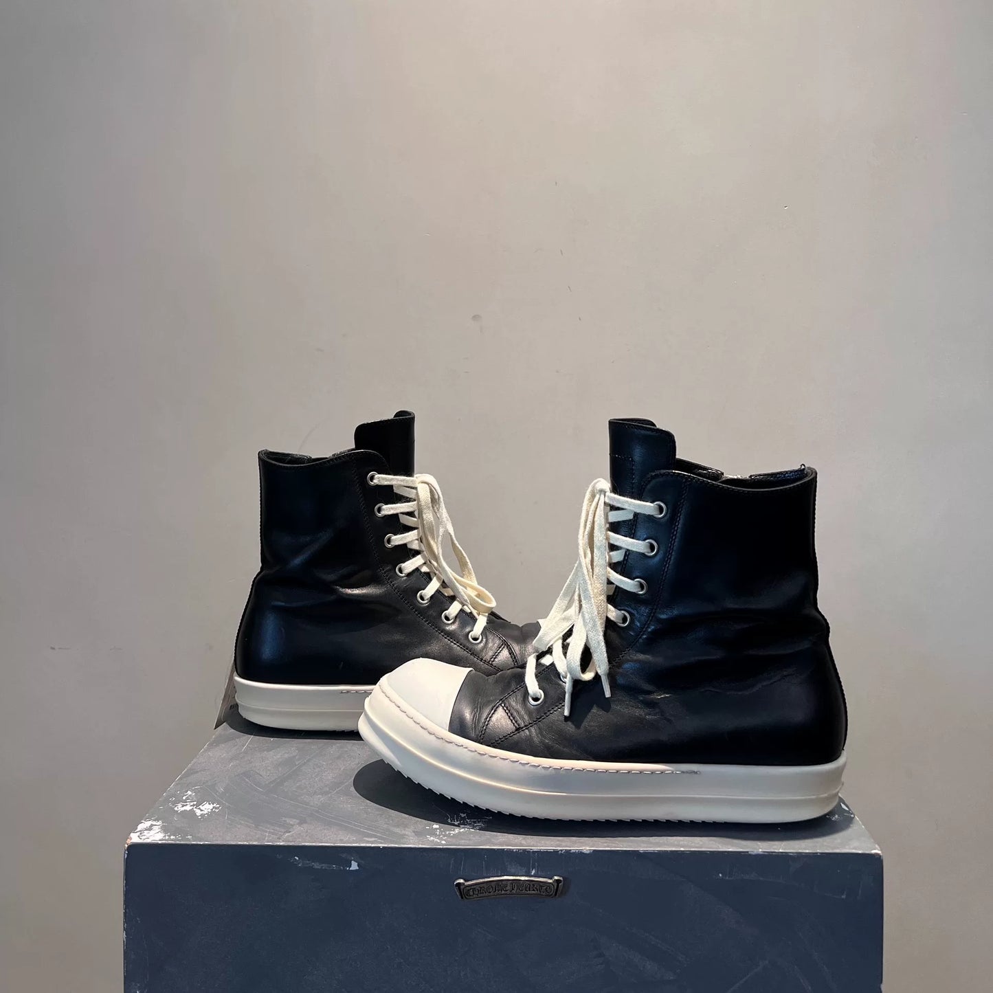 Rick Owens Mainline Calfskin Leather "Ramones" High-Top Sneakers