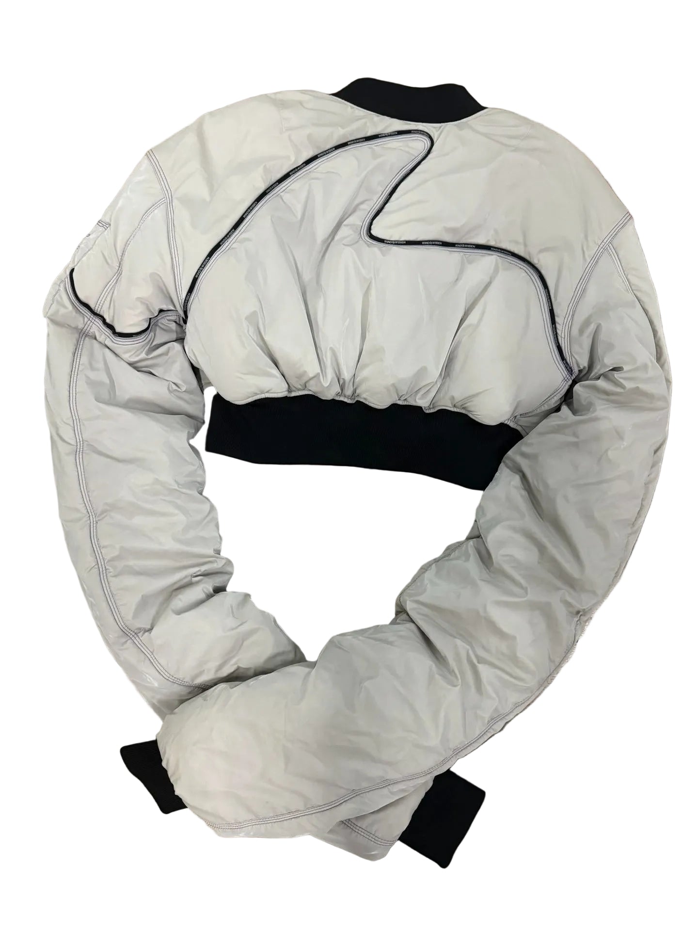 Windowsen Motif Cropped Ruched-Sleeve Bomber Jacket