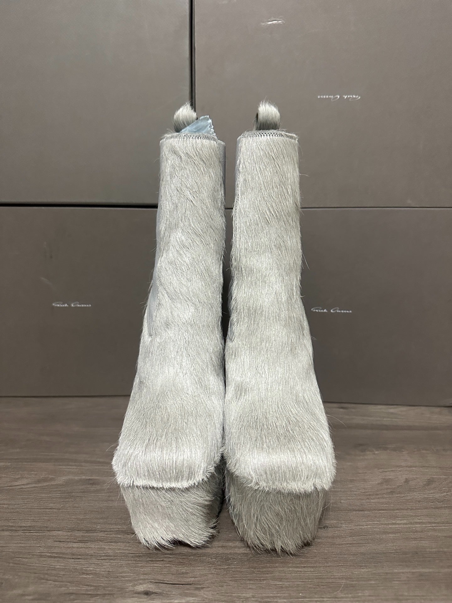 Rick Owens 22FW "STROBE" Grey Horsehair Kiss Boots