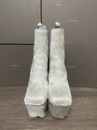 Rick Owens 22FW "STROBE" Grey Horsehair Kiss Boots