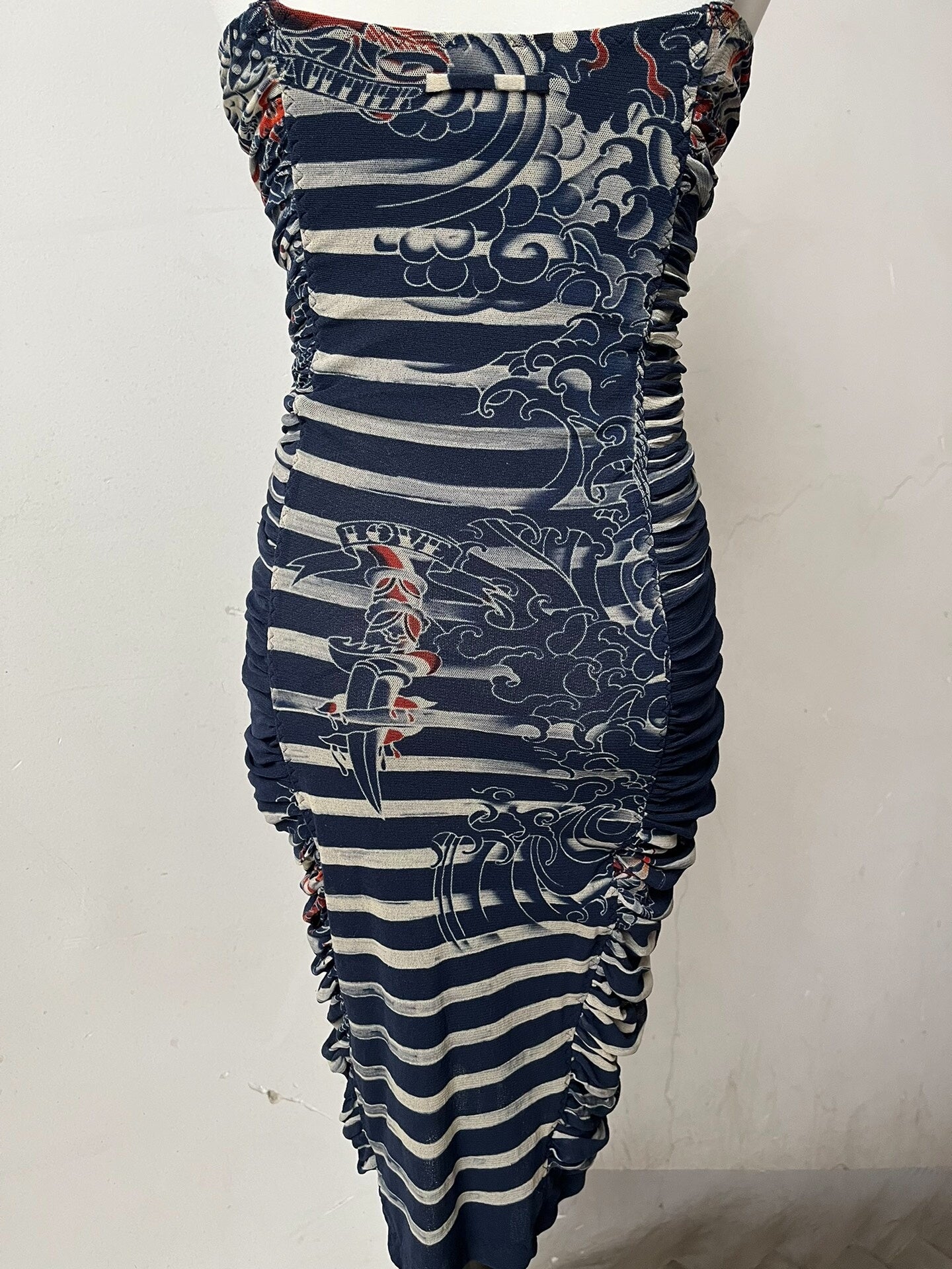 Vintage Jean Paul Gaultier Dragon & Tattoo Stripe Slip Dress