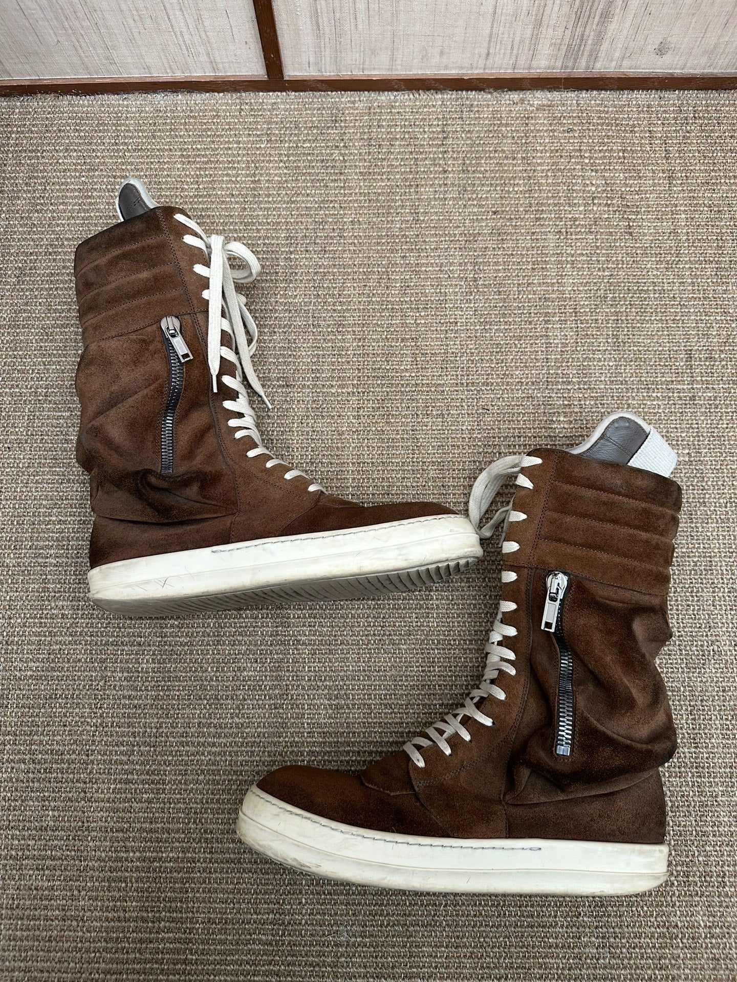 Rick Owens Mainline "Cargobasket" High-Top Sneakers (Brown)