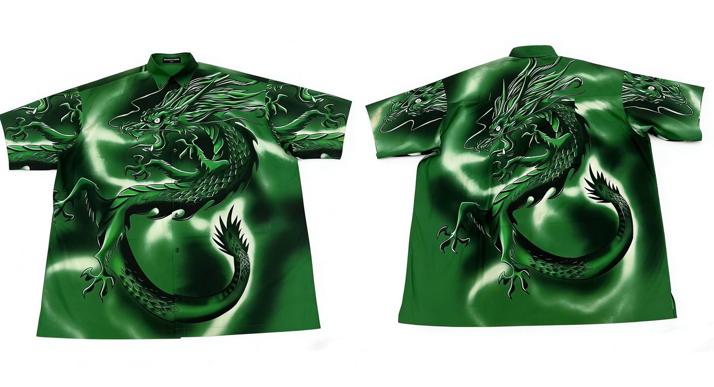 Balenciaga SS18 Green Dragon Motif Short-Sleeve Shirt