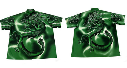 Balenciaga SS18 Green Dragon Motif Short-Sleeve Shirt