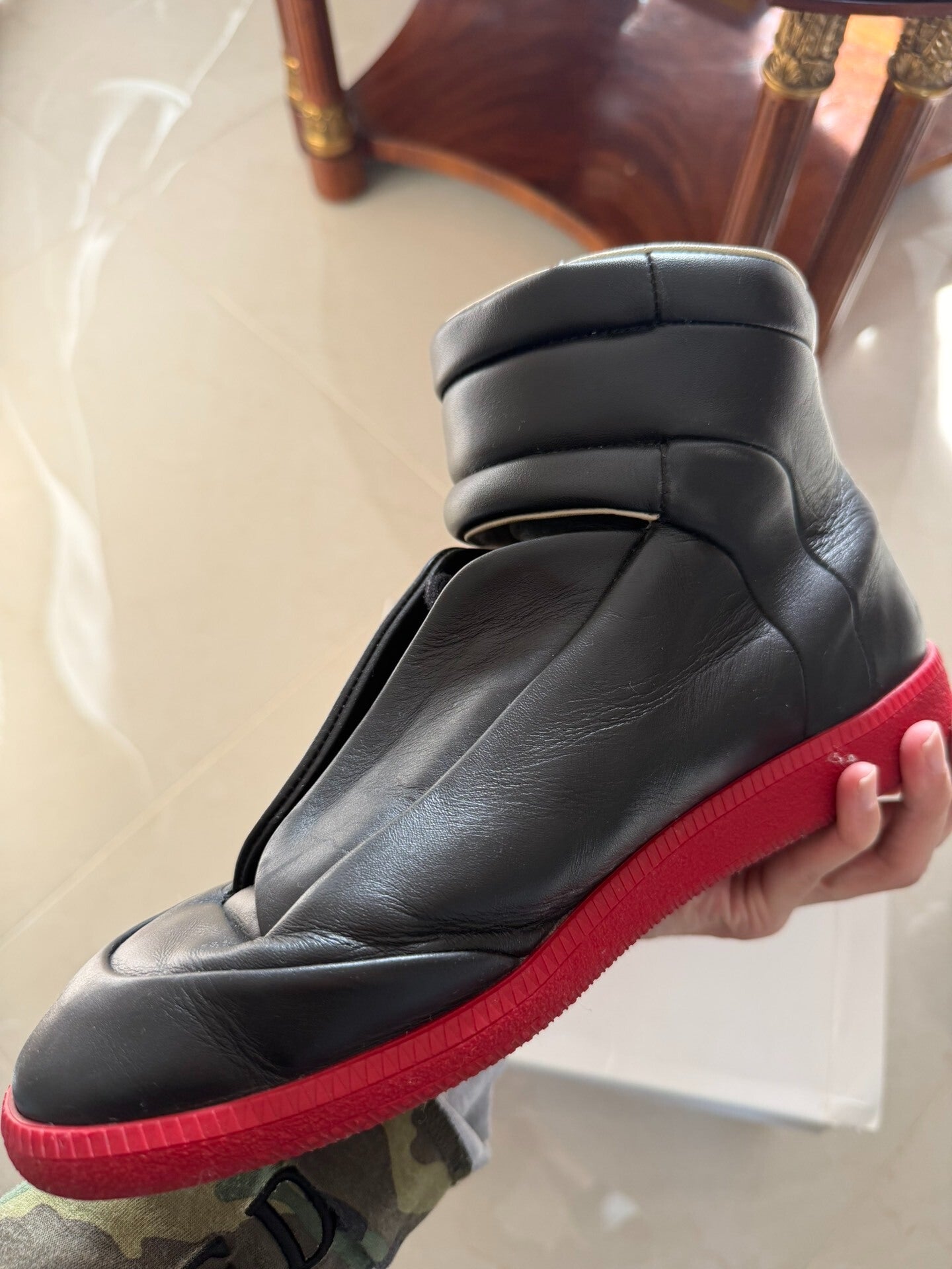 Maison Margiela "Future" High-Top Sneakers  size 42/US 9  Black/Red