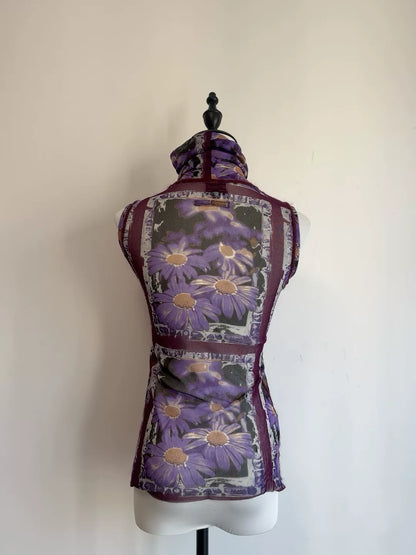 Vintage Jean Paul Gaultier FEMME Purple Daisy Mesh Sleeveless Top
