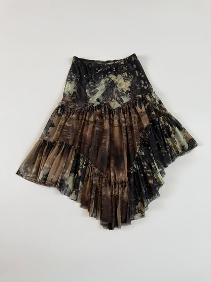 Vintage Jean Paul Gaultier Dark Floral Mesh Asymmetrical Skirt