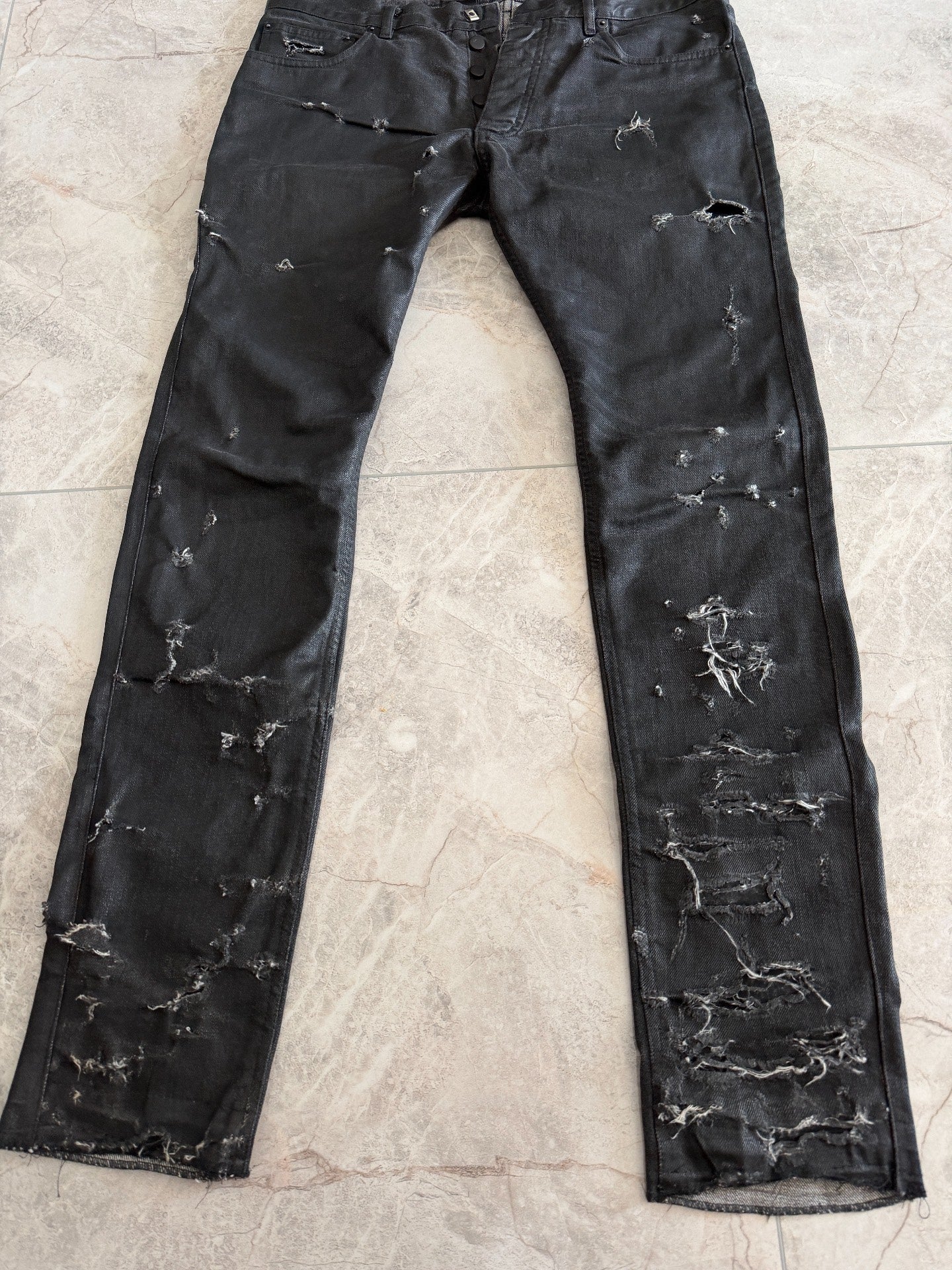 Dior Homme SS04 "Strip" Waxed Destroyed Denim Jeans