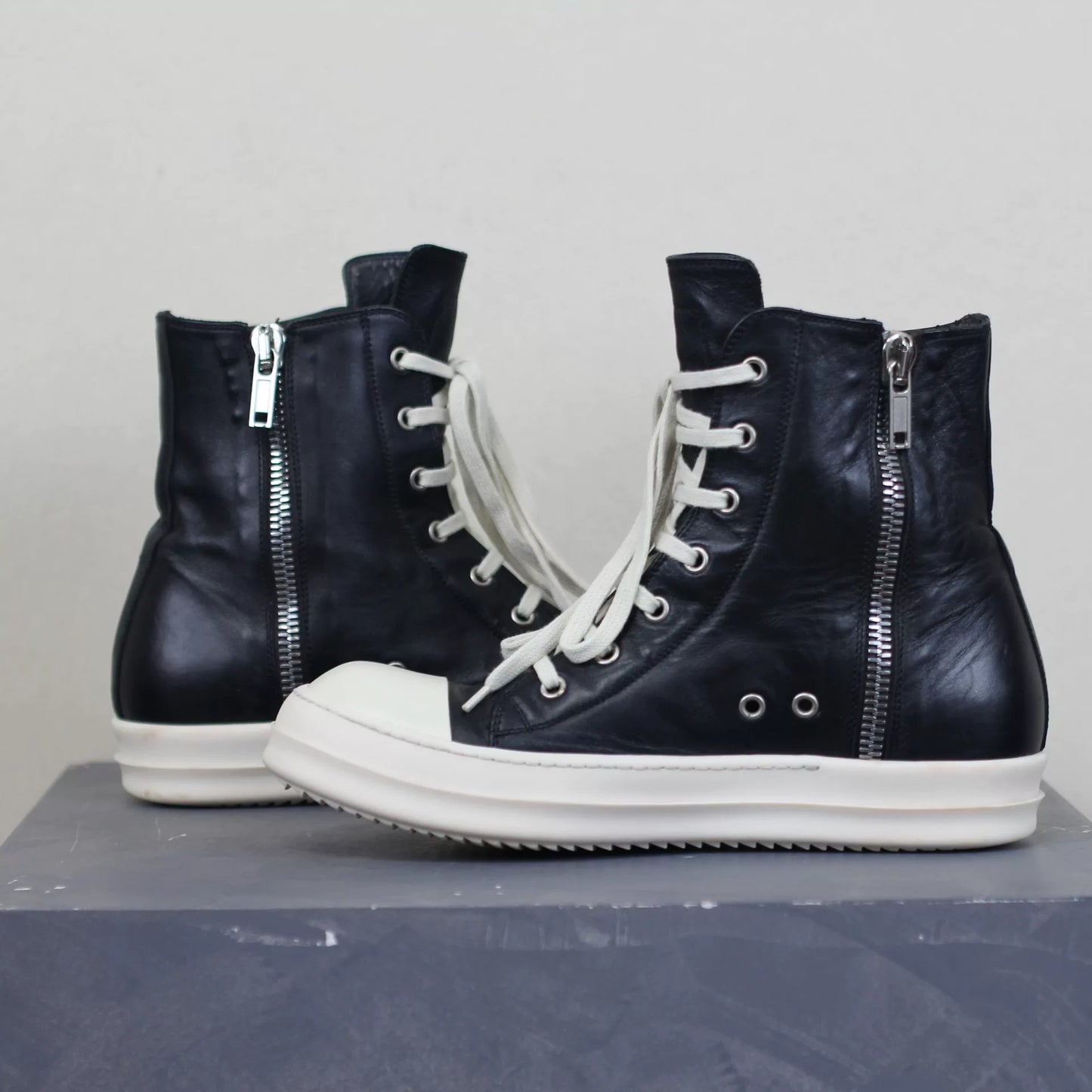 Rick Owens Mainline Calfskin Leather "Ramones" High-Top Sneakers