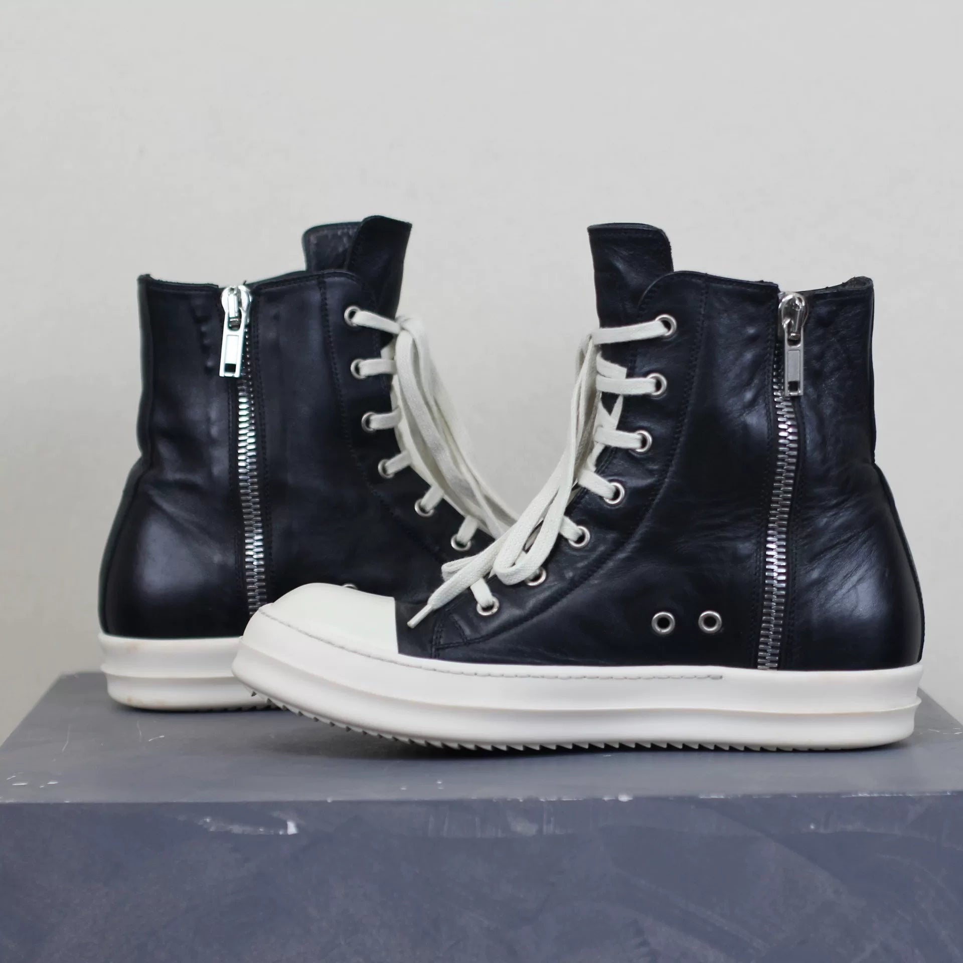 Rick Owens Mainline Calfskin Leather "Ramones" High-Top Sneakers