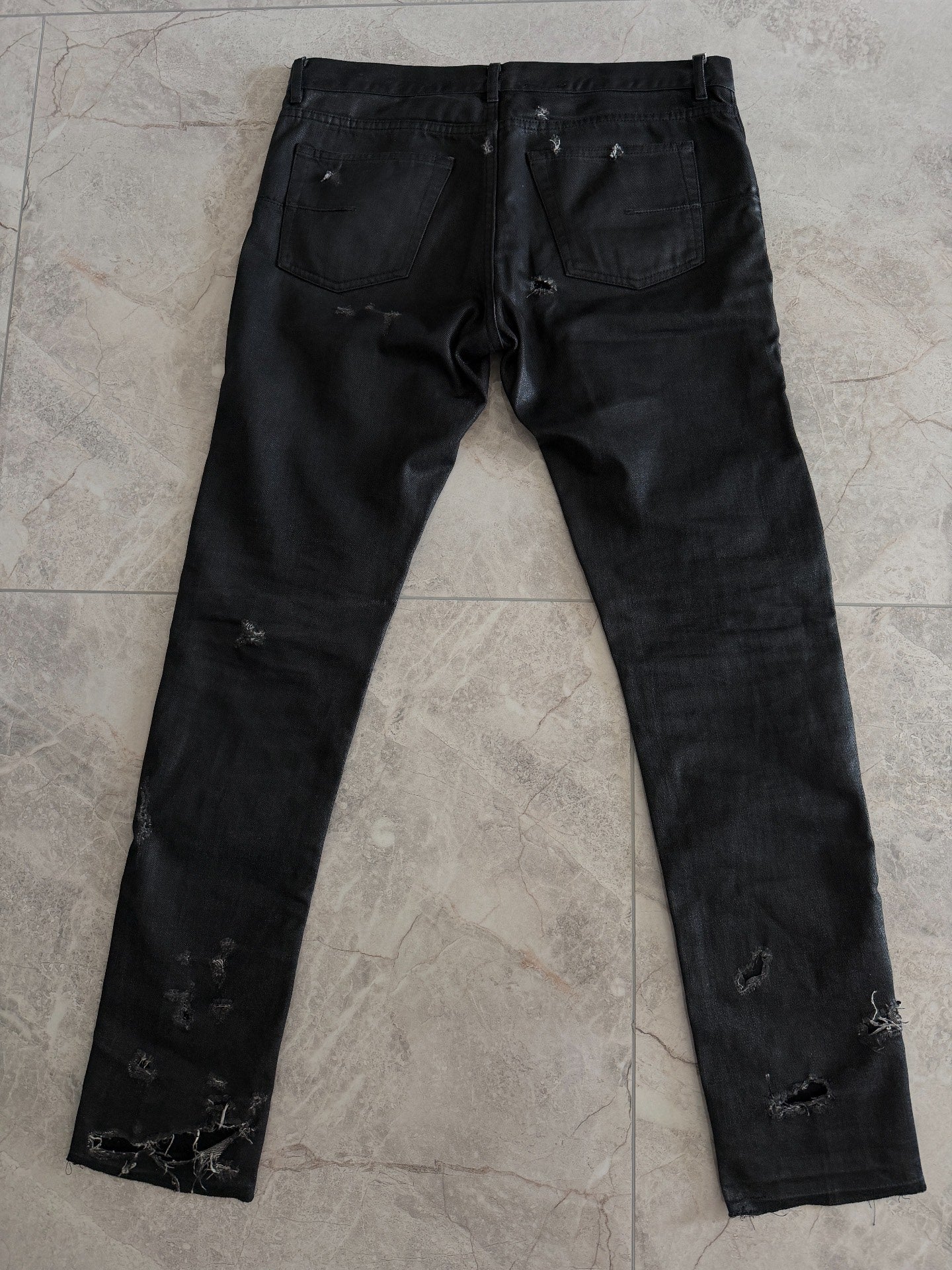 Dior Homme SS04 "Strip" Waxed Destroyed Denim Jeans