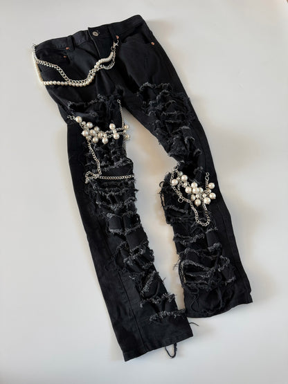 Junya Watanabe SS23 Pearl Chain Distressed Denim Jeans