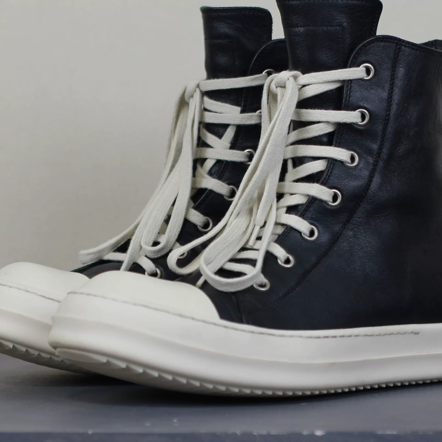 Rick Owens Mainline Calfskin Leather "Ramones" High-Top Sneakers