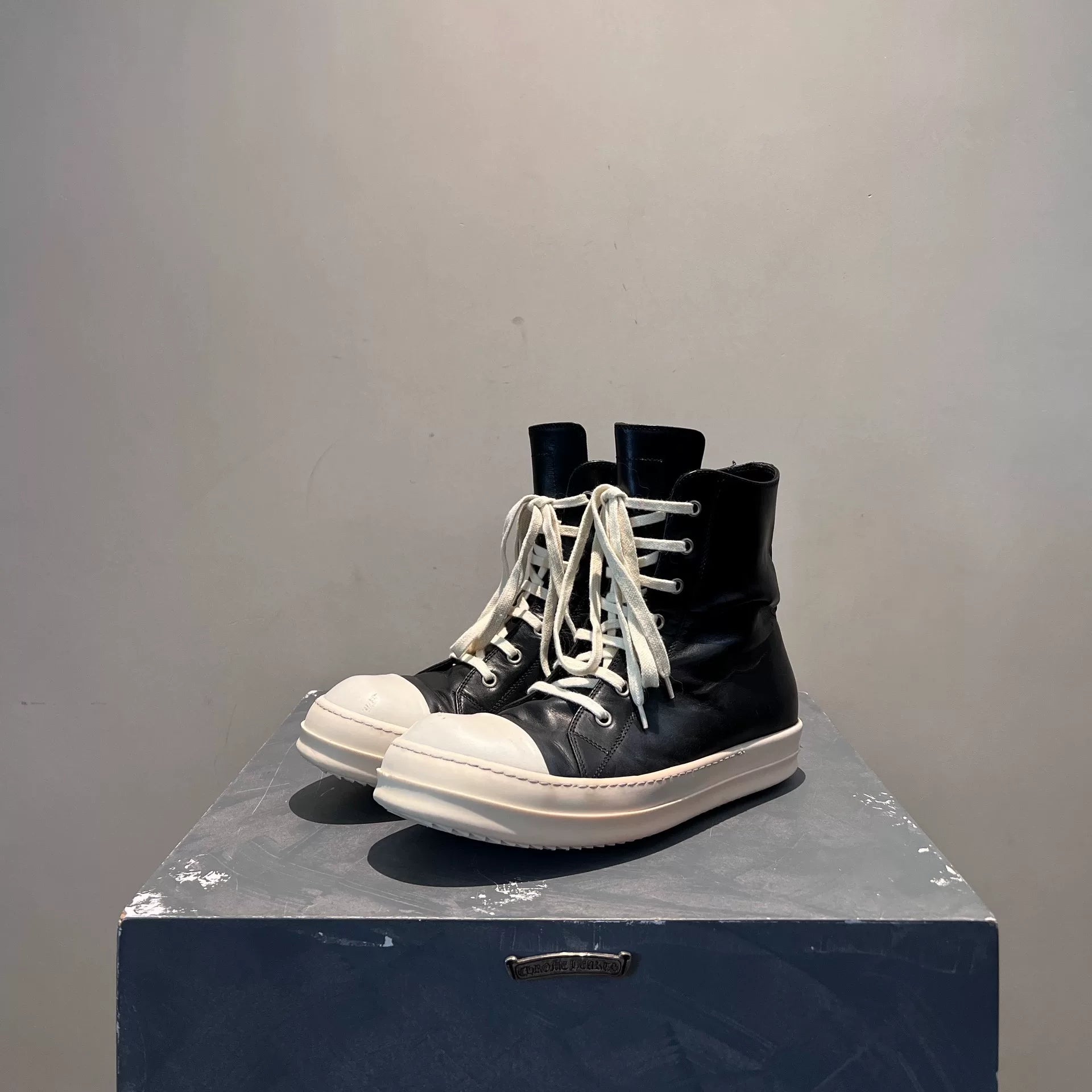 Rick Owens Mainline Calfskin Leather "Ramones" High-Top Sneakers