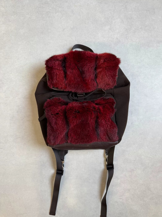 Prada Sport 00s Red Rabbit Fur & Leather Parachute Backpack