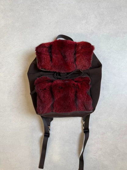 Prada Sport 00s Red Rabbit Fur & Leather Parachute Backpack