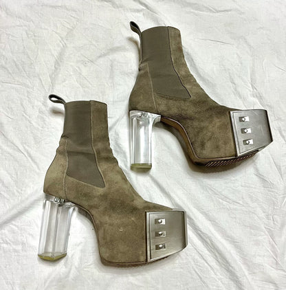 Rick Owens SS21 "Phlegethon" Brown Suede Metal-Toe Kiss Boots
