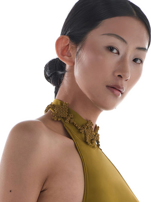 JIFF CONTOUR "Golden Jade" Hand-Knotted Xiuyan Jade Adjustable Necklace