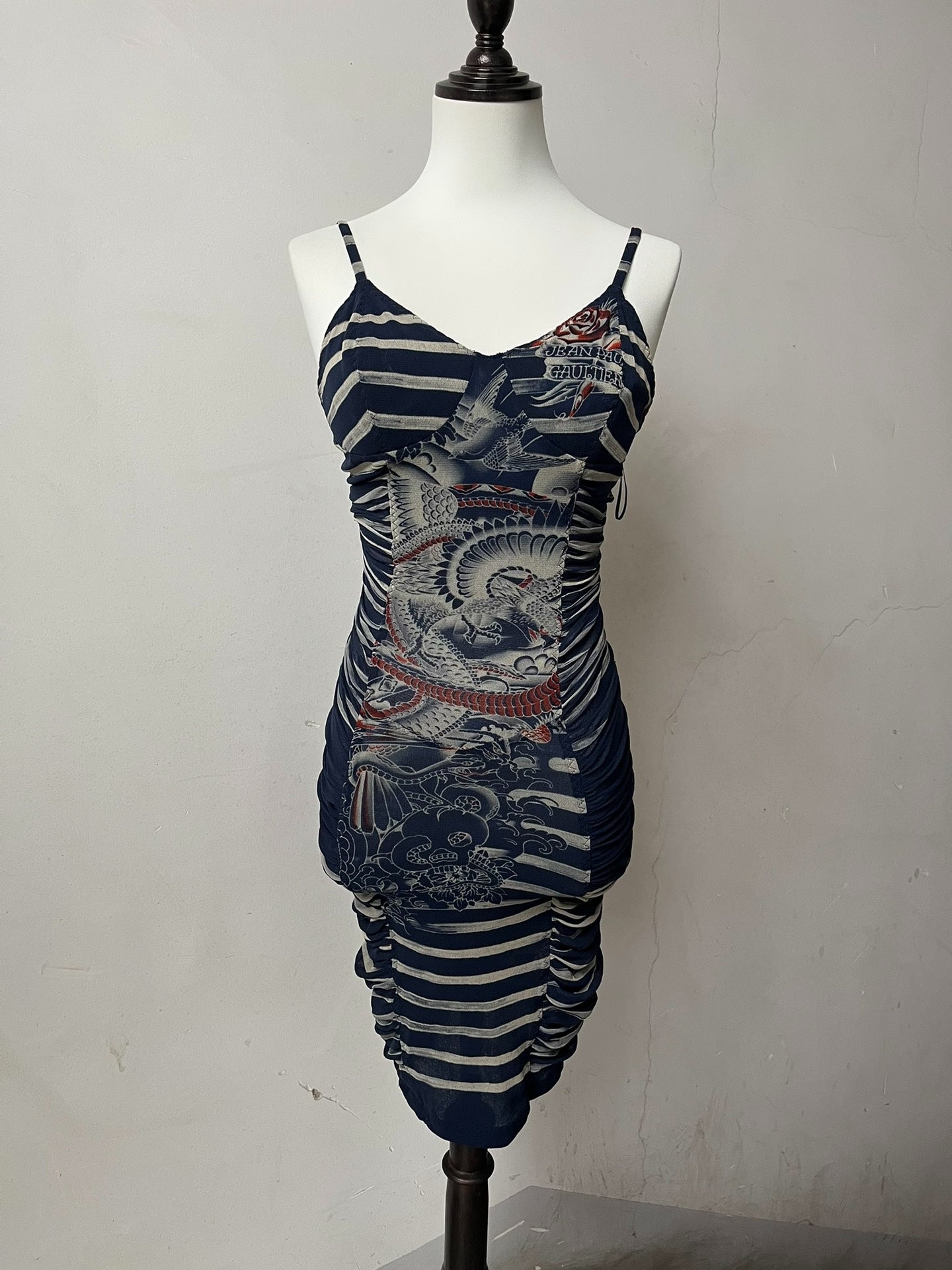 Vintage Jean Paul Gaultier Dragon & Tattoo Stripe Slip Dress