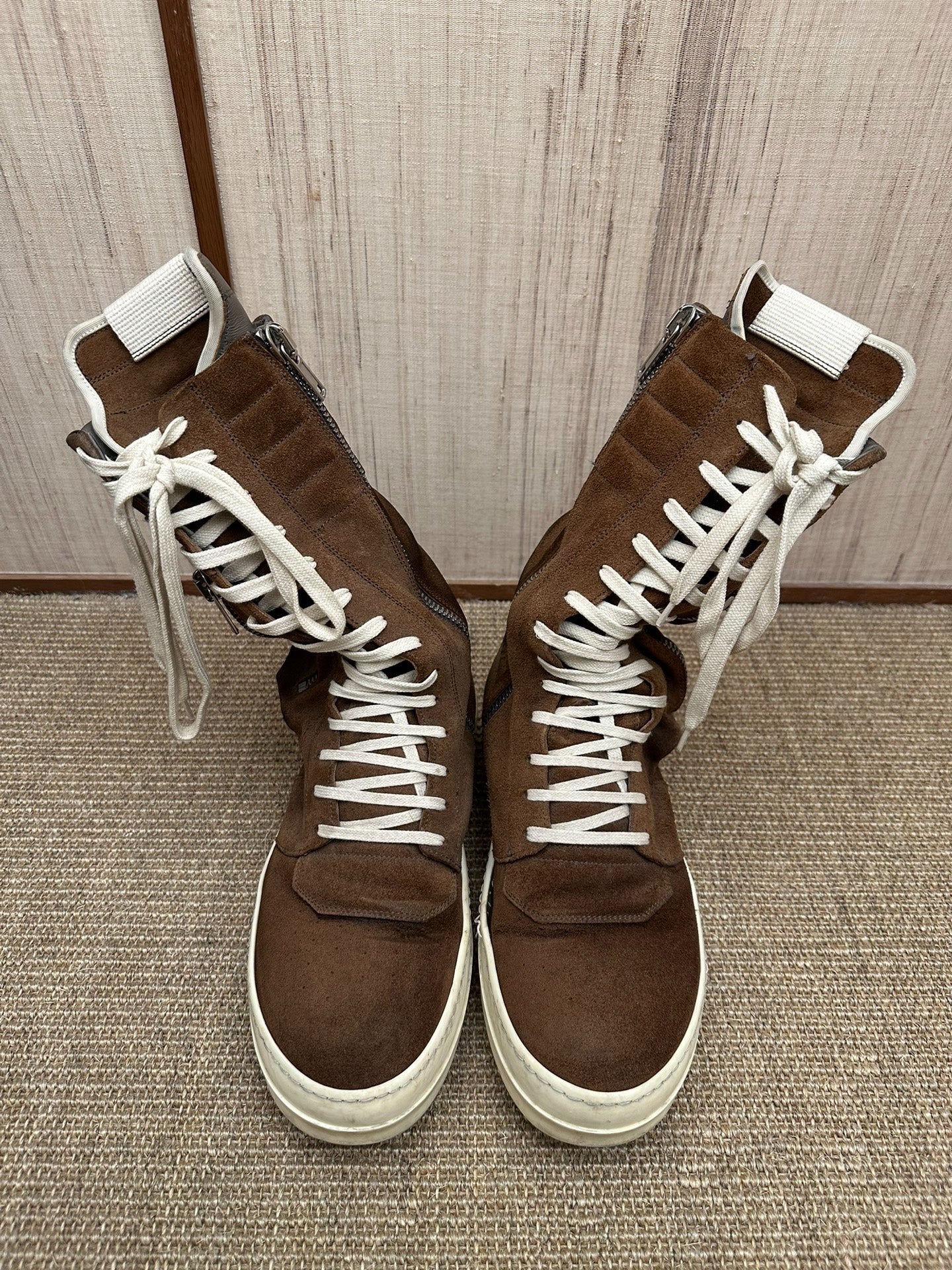 Rick Owens Mainline "Cargobasket" High-Top Sneakers (Brown)