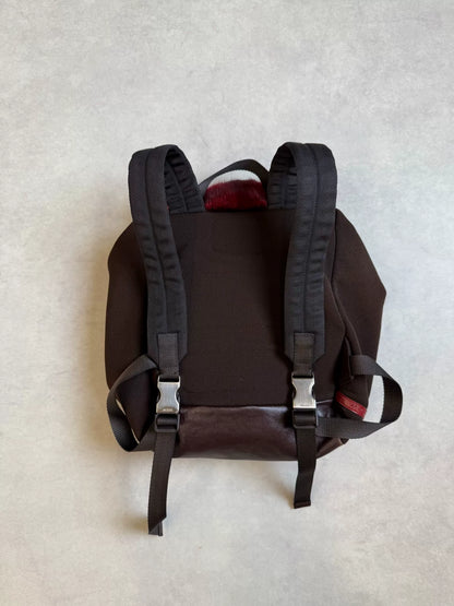 Prada Sport 00s Red Rabbit Fur & Leather Parachute Backpack