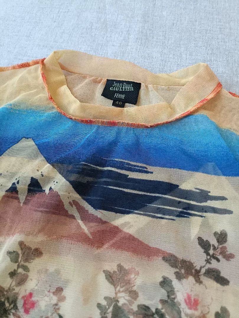 Vintage Jean Paul Gaultier FEMME Mount Fuji & Crane Mesh Top
