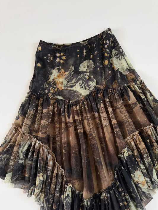 Vintage Jean Paul Gaultier Dark Floral Mesh Asymmetrical Skirt