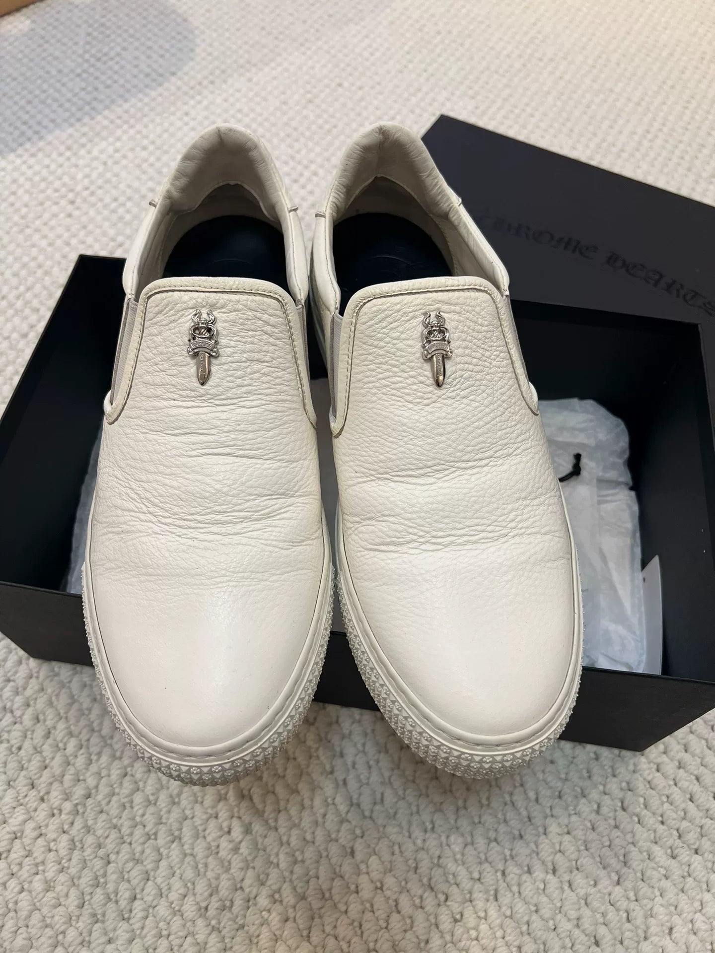 Chrome Hearts Leather Putch Dagger Slip-on Snwaker White
