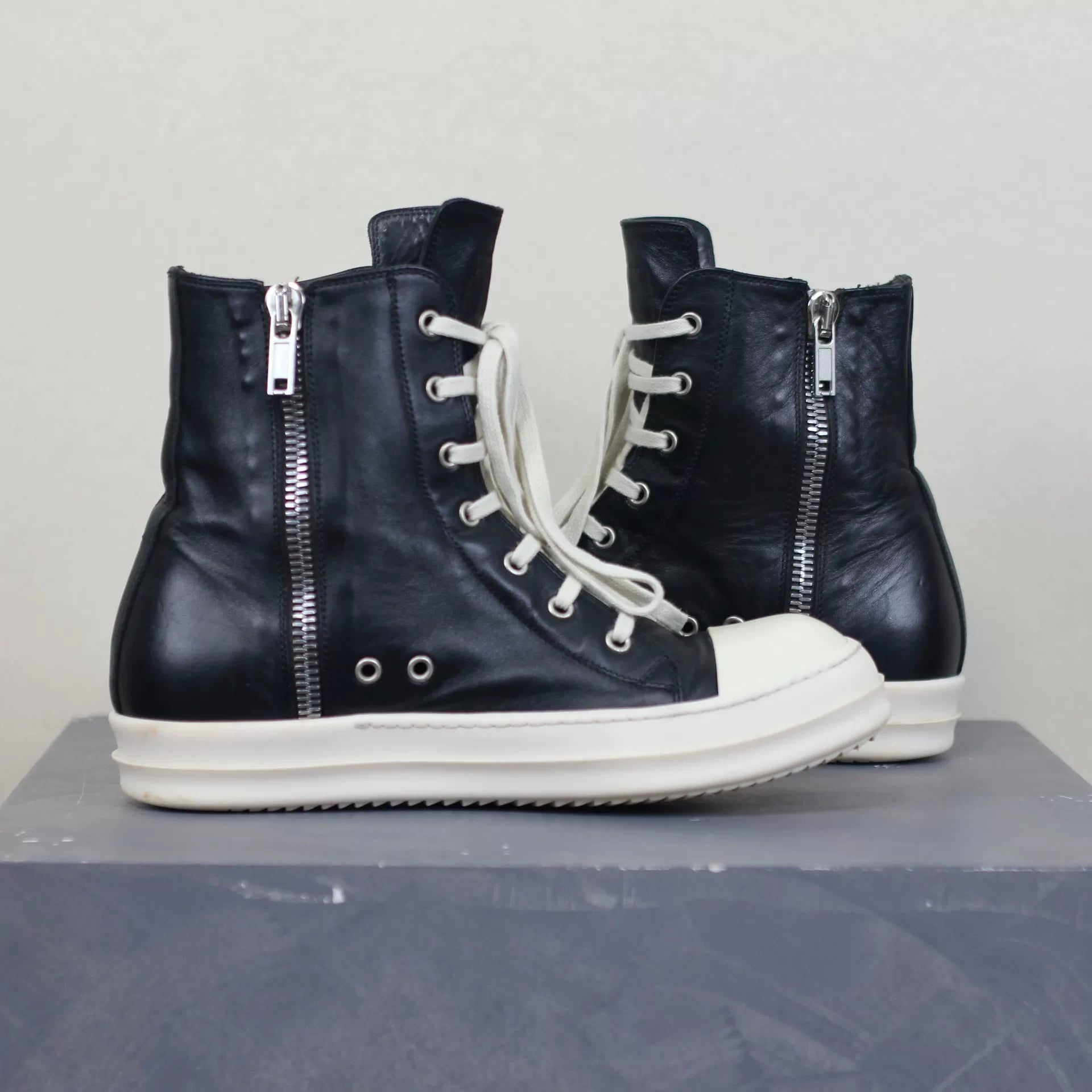 Rick Owens Mainline Calfskin Leather "Ramones" High-Top Sneakers