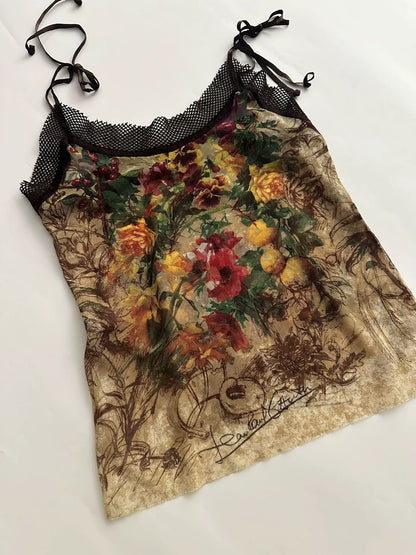 Jean Paul Gaultier 1999 Floral & Fruit Mesh Camisole