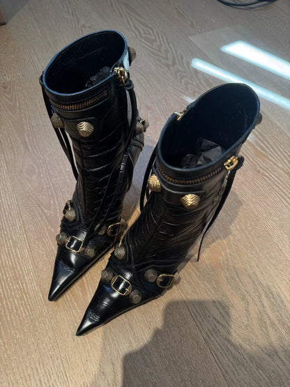 Balenciaga Cagole Heeled Leather Boots