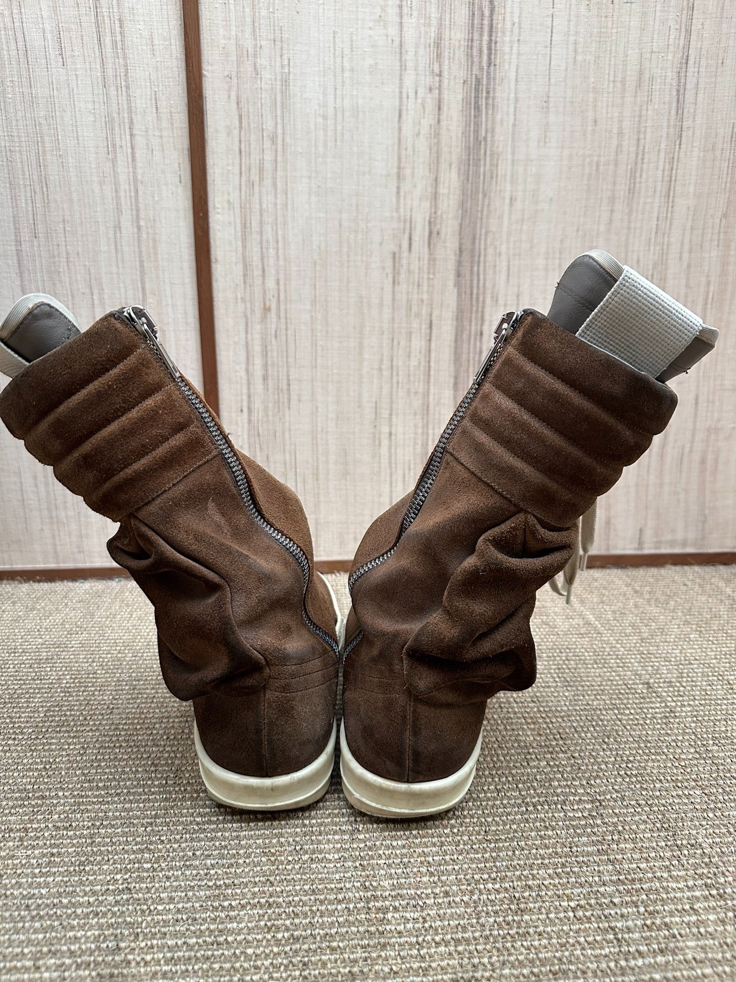 Rick Owens Mainline "Cargobasket" High-Top Sneakers (Brown)