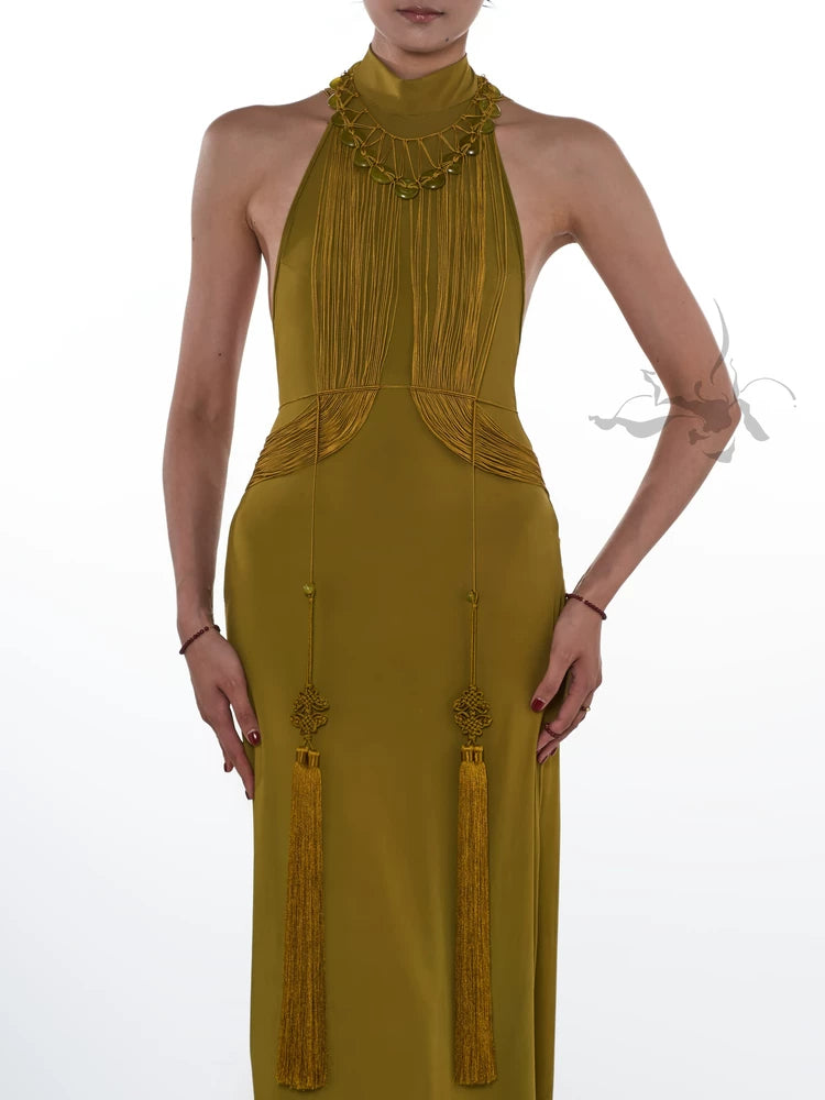 JIFF CONTOUR "Gold-Flowered Jade-Thread" Hand-Woven Body Chain
